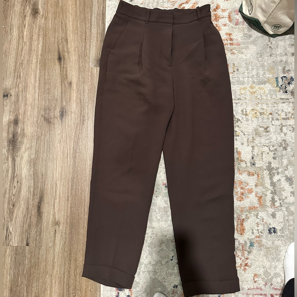 Aritzia Wilfred Brown High-Rise Tapered Trousers